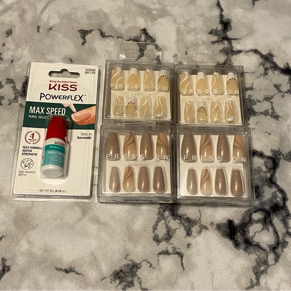 4 Boxes Press On Nail Sets + Glue 💅 rhinestone glitter marble swirl ballerina - Picture 1 of 6